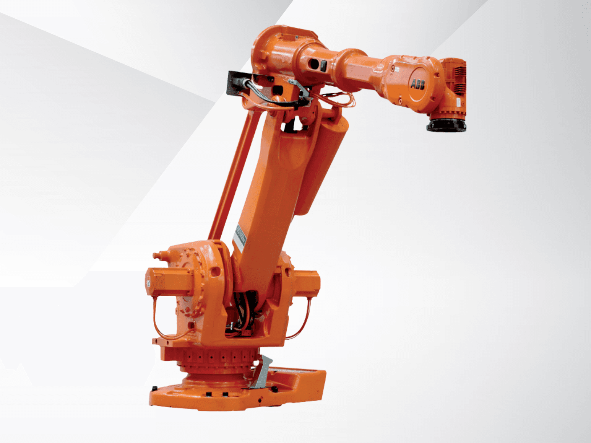 Narancsszínű ABB IRB 6660-205/1.9 robotkar oldalról nézve, amelyen jól láthatók a csuklós ízületei és ipari kialakítása.