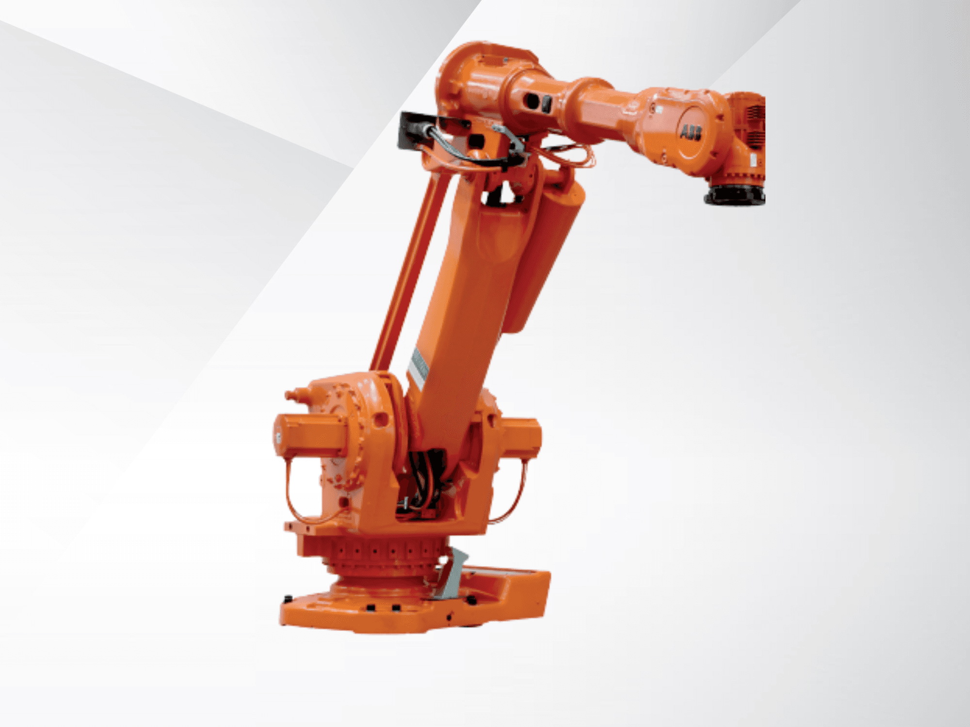 ABB IRB 6650S-90/3.9 robotkar narancssárga színben, oldalnézetben, az ipari automatizáláshoz szükséges csuklók és talp bemutatásával.